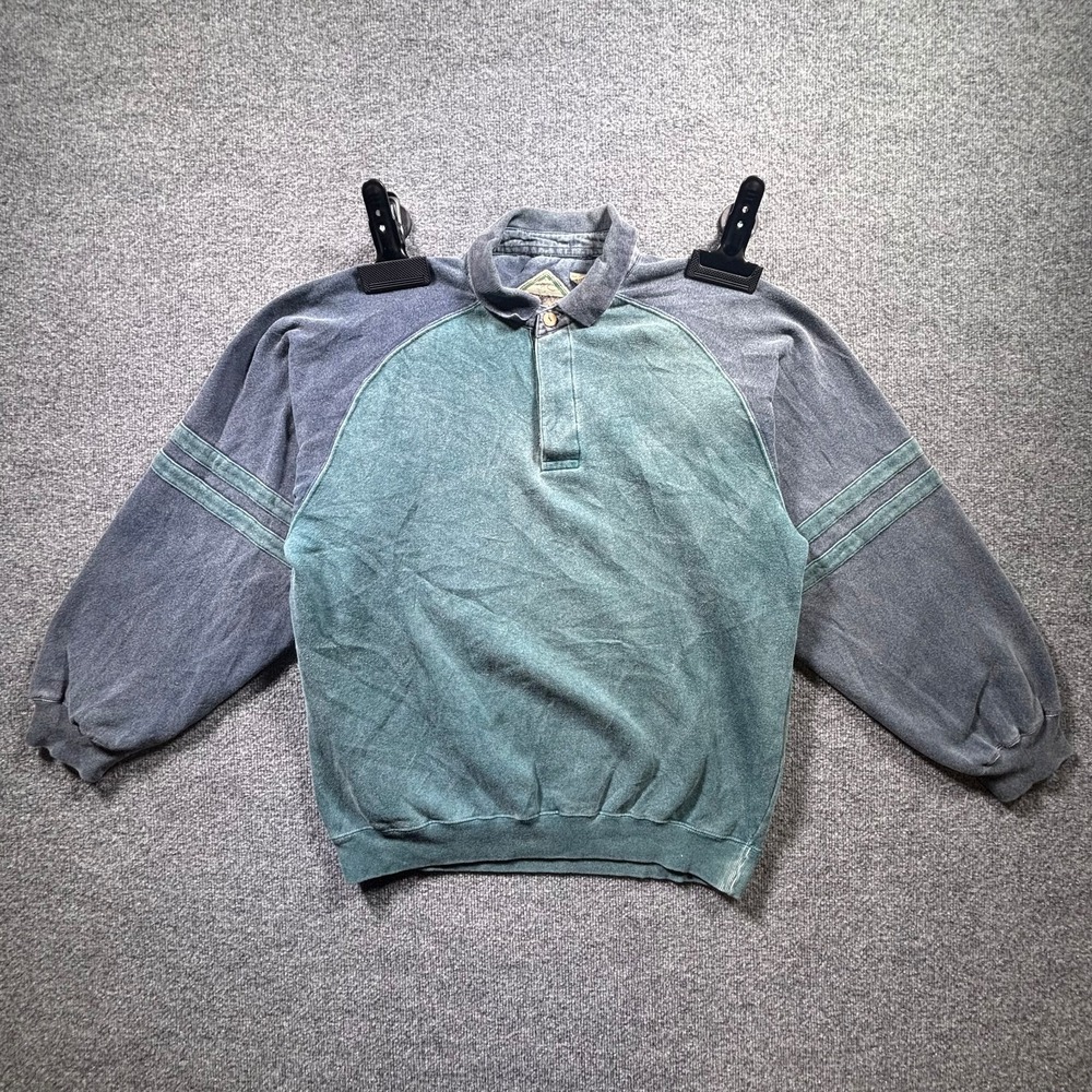 Vintage East Island Sweatshirt Men's Large Green Blue Colorblock Placket Button